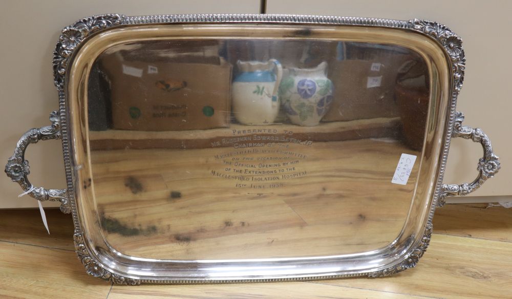 A large silver-plated two handled tray